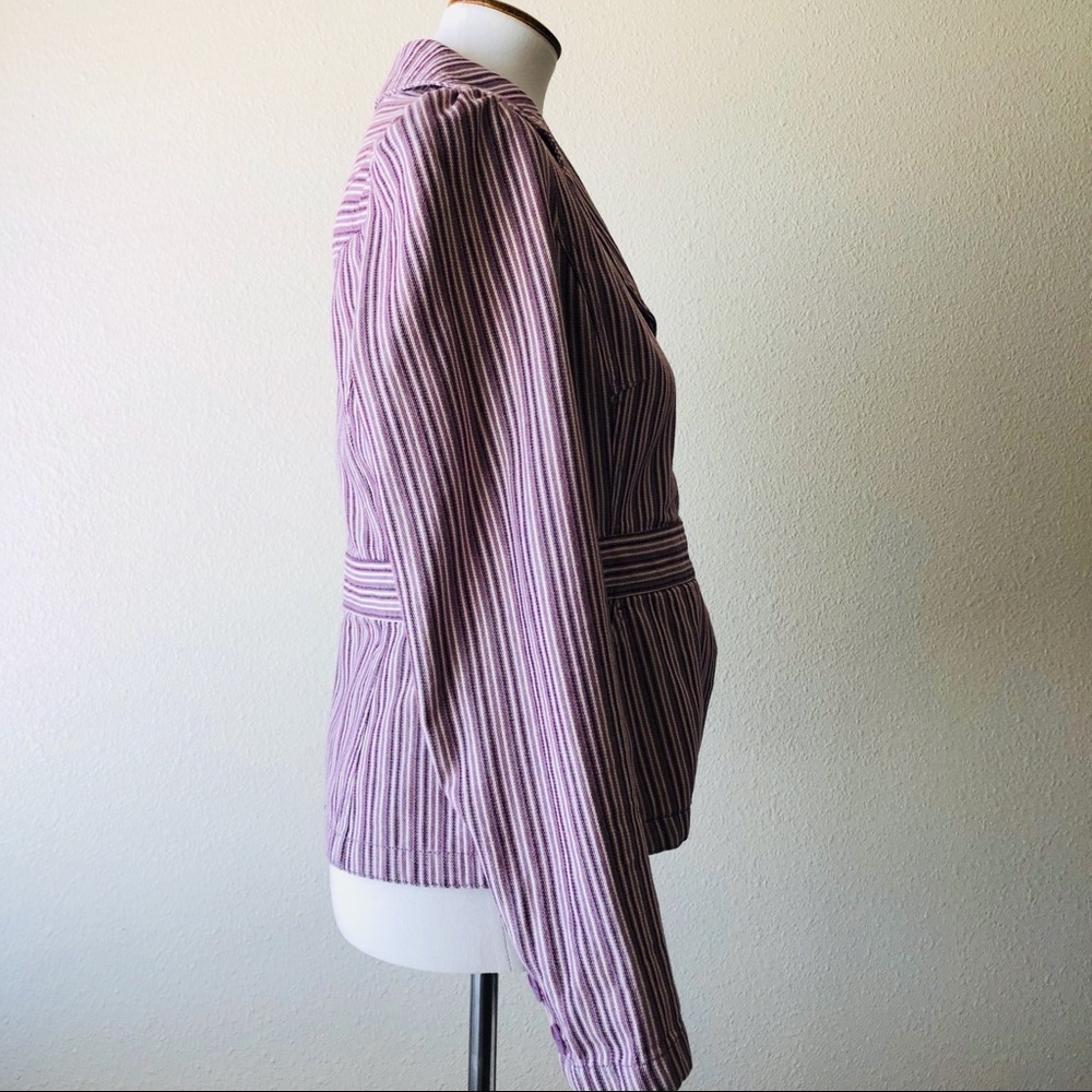 Ann Taylor Loft Striped Purple Cotton Blazer 4 - Picture 3 of 5
